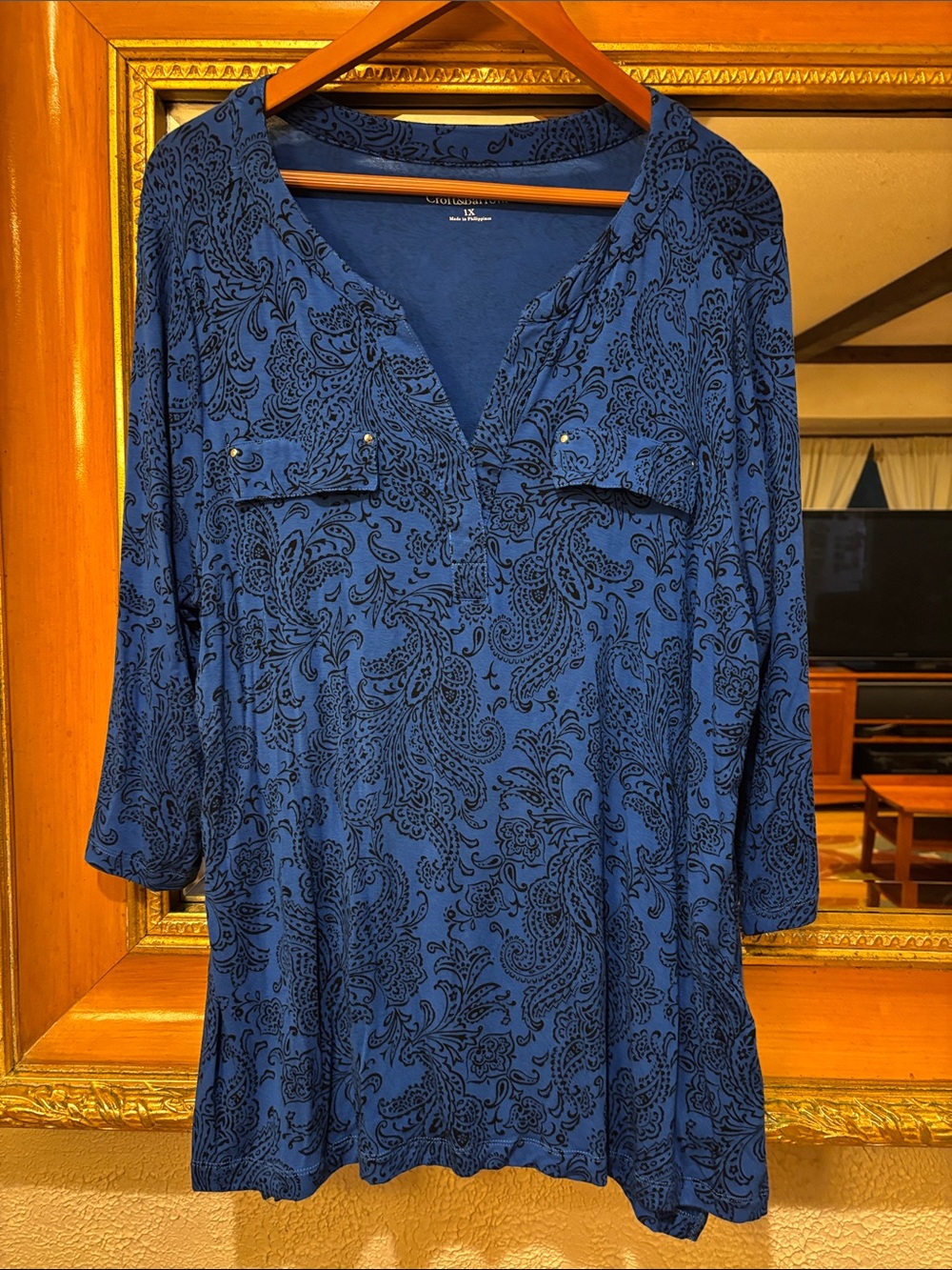 Croft & Barrow Blue & Black Top - Size 1X